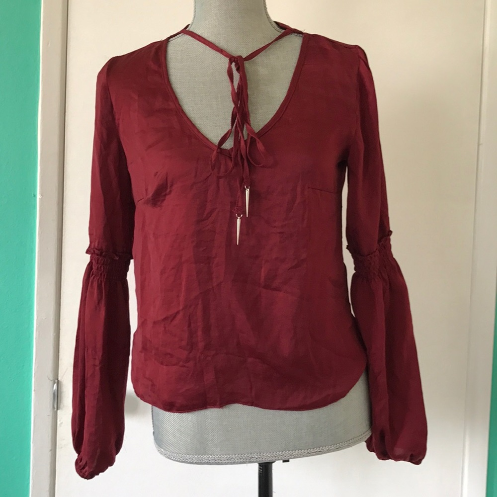 LF wine silk long sleeve top